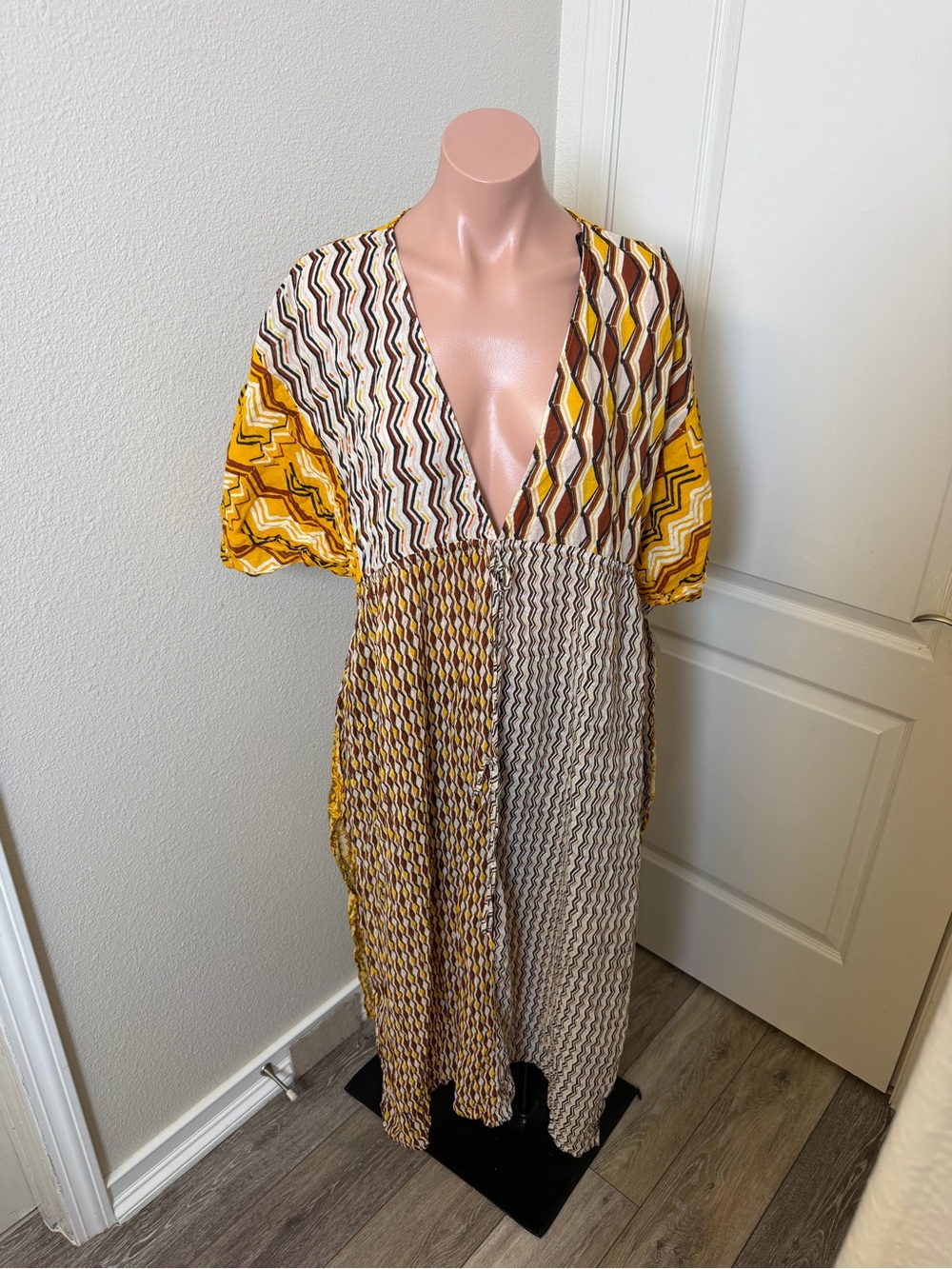 Zara Yellow & Brown Printed Midi Dress